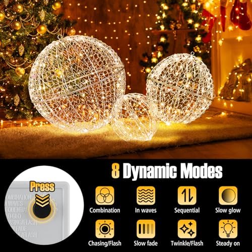 Tangkula 3 Pack Christmas LED Light Balls for Tree, Metal Sphere Lights
