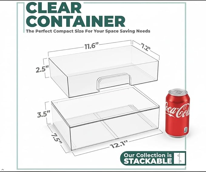 Sorbus Acrylic Storage Containers - 4 Pack, Stackable Storage Bins Set for Bathroom Organization - Clear Acrylic Drawer Organizers - Makeup Case Pull-Out Drawers (12.1’’ Wide)