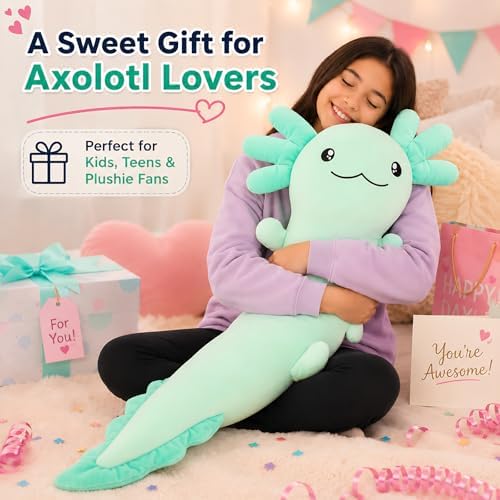 Tezituor Axolotl Stuffed Animal Plush Body Pillow Teen Girls Gift, 48 inch
