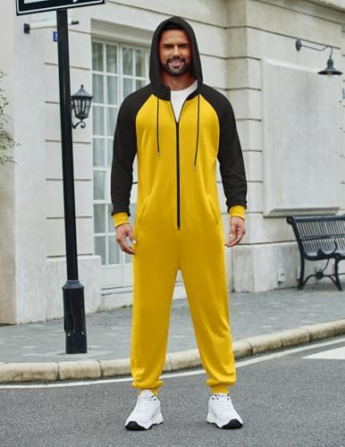 COOFANDY Mens Jumpsuit Onesie Hooded Full Zip One Piece Jogging Tracksuit