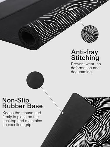 Mouse Pad with Wireless Charging, Large Desk Mat, Black Topographic Map #1