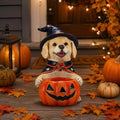 Halloween Decorations Labrador Puppy Figurine with Pumpkin Candy Bowl