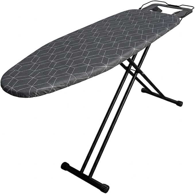 Ironing Board with Iron Rest – 45 x 13 Inch Full Size Foldable Board – Adjustable Height Steel Mesh Surface – Gray Padded Cotton Cover