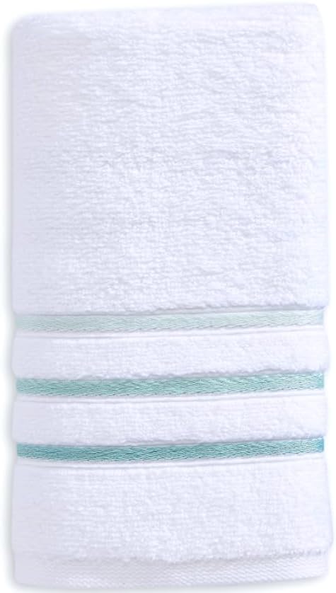 Bath Towels Set for Bathroom – Luxury 6-Piece Cotton Towels, Soft Absorbent & Quick Dry, 600 GSM Bath Towels for Bathroom, Hotel Spa Quality (White/Aqua Green, 6- Bath Towel Set)