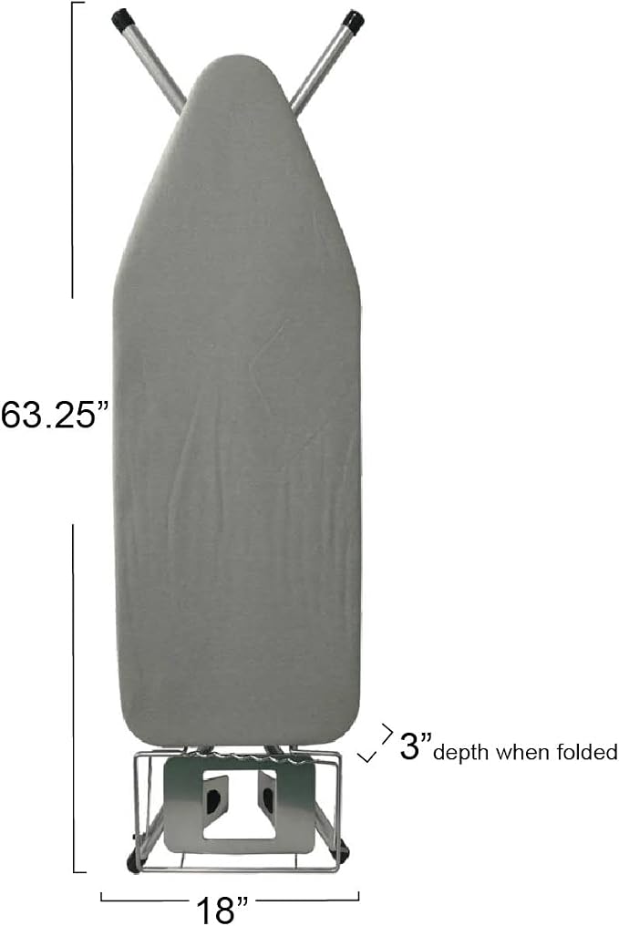 Household Essentials Wide Top Ironing Board with 4‑Leg Steel Frame, Fixed Iron Rest, Silicone‑Coated Cotton Cover, Grey