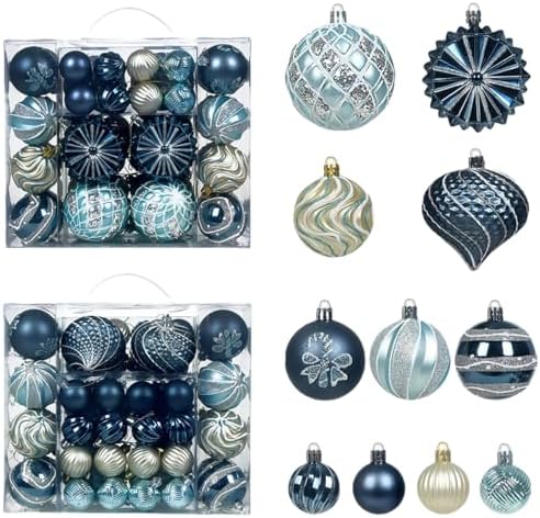 48 Pcs Christmas Balls Ornaments for Christmas Tree, Painted Shatterproof Plastic Decorative Baubles Hanging Ornaments for Xmas Tree Wreath Holiday Party Wedding Decoration, Dark Blue