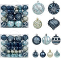 48 Pcs Christmas Balls Ornaments for Christmas Tree, Painted Shatterproof Plastic Decorative Baubles Hanging Ornaments for Xmas Tree Wreath Holiday Party Wedding Decoration, Dark Blue