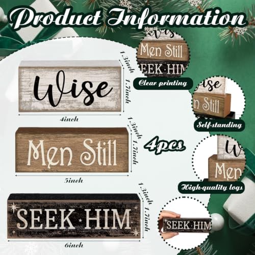 Lineshading 4 Pcs Christmas Table Decor, Wise Men Still Seek Him Sign