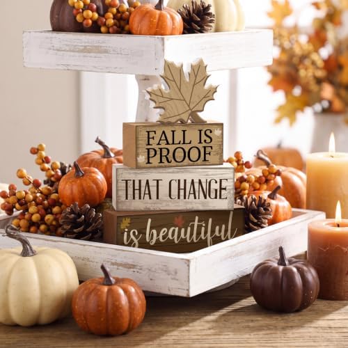 Moucuny 4 Pcs Fall Table Decoration for Home Wooden Neutral Maple Leaf