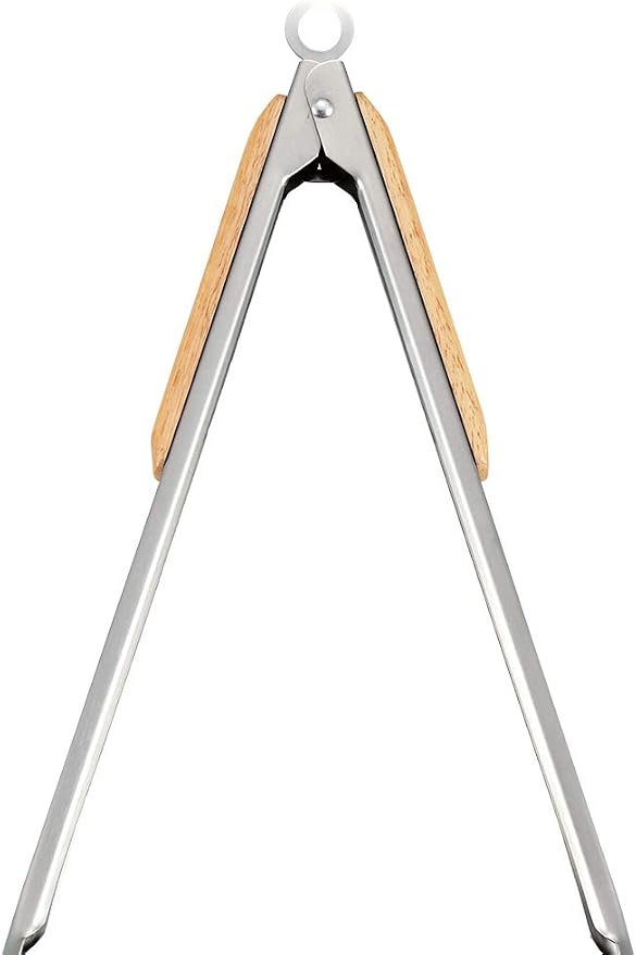 Captain Stag UG-3228 / UG-3231 / UG-3273 Outdoor BBQ Tongs, Wood Grip, Stainless Steel, Stopper Included