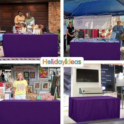HolidayIdeas 4-Pack 4ft Open Back Fitted Tablecloths for Craft Shows Purple