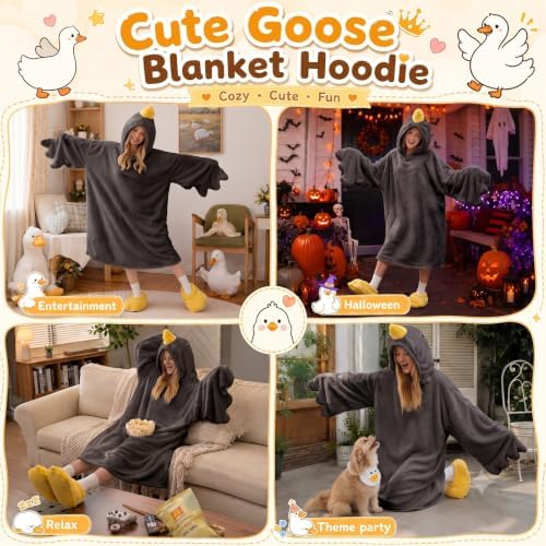 Goose Blanket Hoodie Onesie, Wearable Oversized Duck Blanket Hoodie, Gift for Adults & Kids