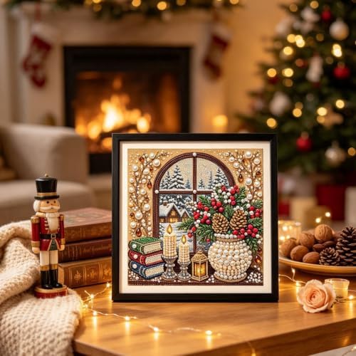 DIY Christmas Pearl Diamond Painting Art Kit Gifts Adults with Frame