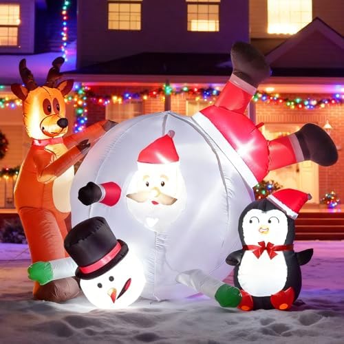 6FT Inflatable Santa Snowball Scene with LED Lights for Yard