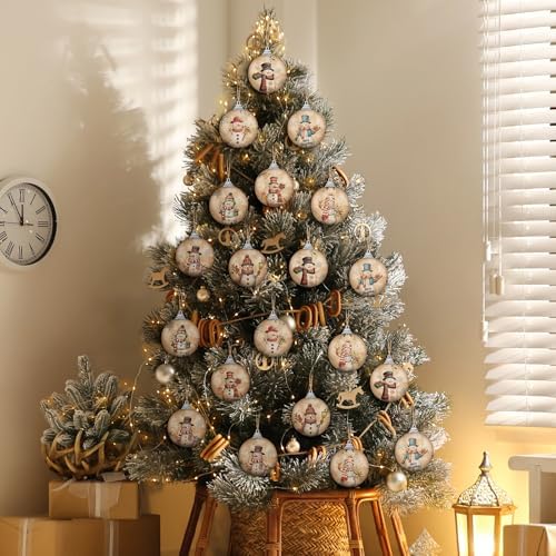 Outus 16 Pcs Christmas Tree Ornaments Ball Vintage Snowman Decorations for Tree Vintage Style Hanging Ornaments Farmhouse Home Fireplace Decoration Holiday Party Favors