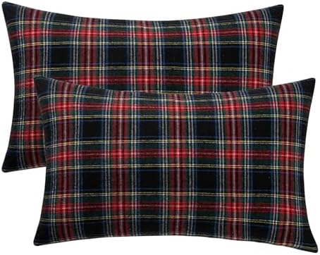 MIULEE Christmas Plaid Pillow Covers Scottish Tartan 12x20 Dark Blue
