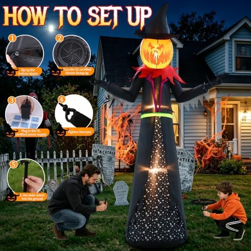 Halloween Inflatable 9FT Giant Pumpkin Witch Outdoor Decorations