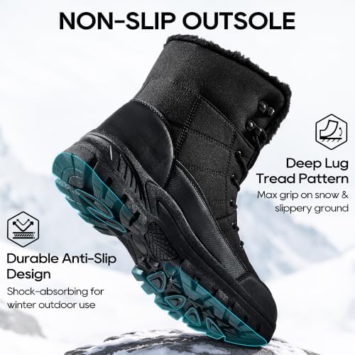 HARENCE Winter Snow Boots for Men: Comfortable Warm Fur Lined Boot Non Slip Waterproof Mid Calf Booties for Outdoor Hiking