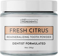 JUST INGREDIENTS Remineralizing Tooth Powder Citrus - Fluoride-Free - 1 oz | Mineral Oral Care, Calcium Carbonate, Bentonite Clay, Plaque Control, Enamel Support, Vegan, Non-GMO, Spout Bottle, Adult Use
