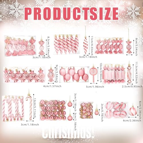96 Pcs Christmas Tree Ornaments Rose Gold Candy Ball Ornament