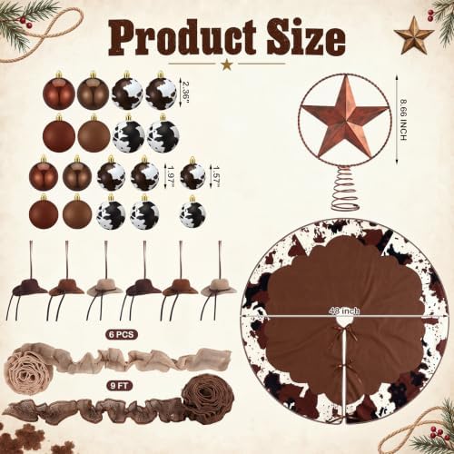 Sosation 28 Pcs Western Cowhide Christmas Tree Decor Complete Set