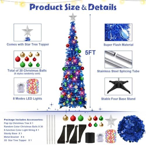 N&T NIETING Pop Up Christmas Tree with Lights & Ornaments, 5FT, Royal Blue