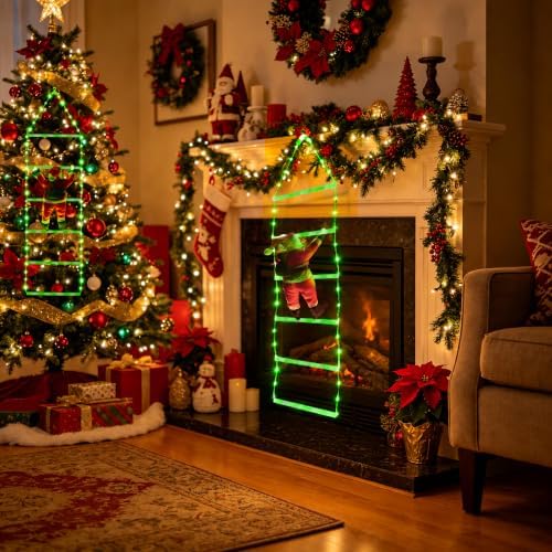 Toodour LED Christmas Light - 2.5FT Christmas Decorative Ladder Lights with Santa Claus, Xmas Decorations Light for Indoor Outdoor, Window, Garden, Home, Wall, Xmas Tree Decor - Green