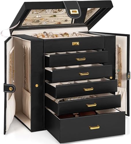 AKOZLIN 6-Tier Jewelry Box Organizer 5 Drawers Storage Extra Large Black