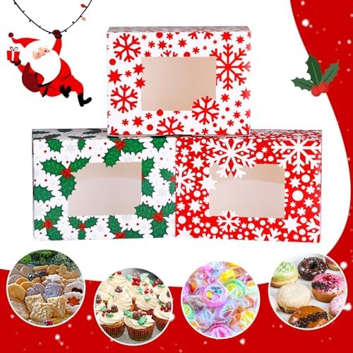 Tenceur 120 Pcs Christmas Cookie Box Window,8.3 x 5.9 x 3.7'',Classic