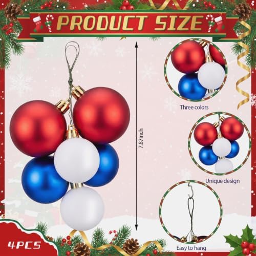 Roowest 4 Sets Jumbo Christmas Red White and Blue Ornaments Ball for Tree