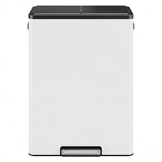 GarveeHome 16 Gallon Dual Compartment Trash Can, Stainless Steel Recycling Trash and Recycle Bin Combo with Step Pedal, Silent-Close Lid, Odor Control & Pet-Proof Design for Kitchen, Office
