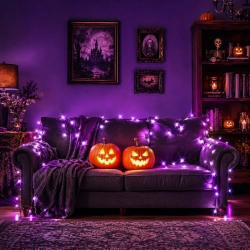 OZS Connectable 2-Pack 164Ft 400LED Halloween String Lights, Purple