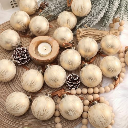 Yunlly 12 Pcs Neutral Christmas Ball Ornament, Rustic White, 3.15''