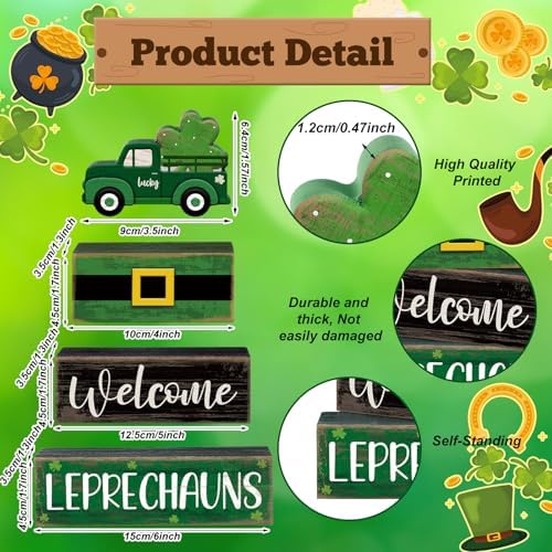 Lineshading 4 Pcs Wooden Leprechaun Block Signs Tiered Tray Decor