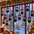16 Sets Green Velvet Christmas Ball Ornaments with Bow Ribbon, 35" Long