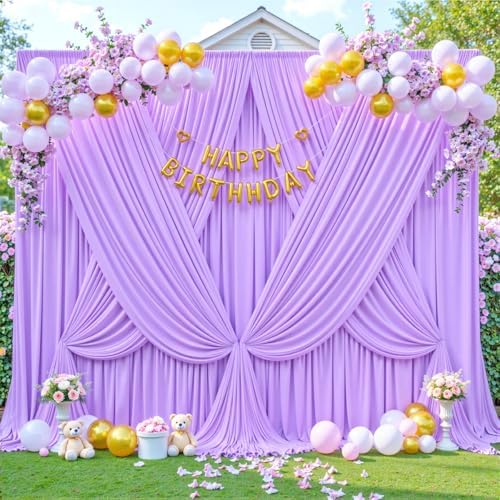 10 Panels Lavender Backdrop Curtain for Parties Wedding Wrinkle Free Light Purple Photo Curtains Backdrop Drapes Fabric Decoration for Baby Shower Photoshoot 50ft(W) x 10ft(H)