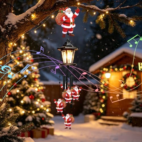 Santa Solar Christmas Wind Chimes, Outdoor Hanging Holiday Decor