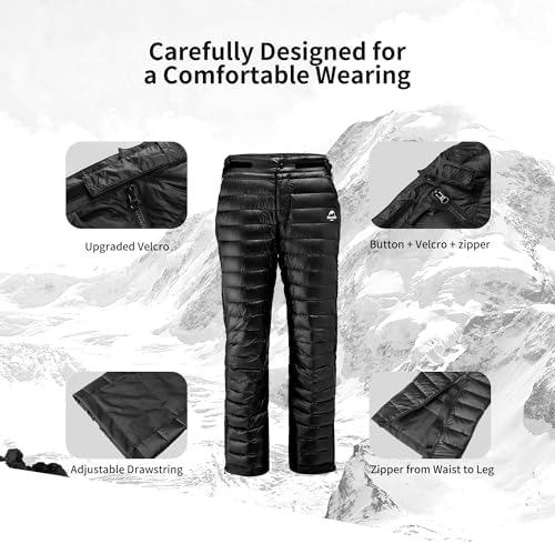 Naturehike Side Zipper Down Pants, Men's Women's Winter Snow Ski Pants, Windproof Warm Insulated Puffy Trousers