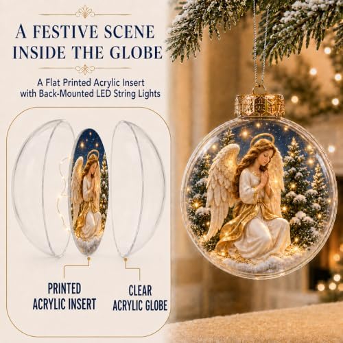 6 Pack Lighted Christian Christmas Ornaments, 3.15 Inch Religious Globes