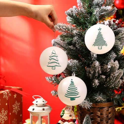 Wettarn 50 Pcs 4 Inch Christmas Ball Ornaments with Lid Rope, White
