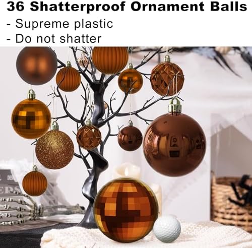 Bronze Christmas Ornaments - Christmas Tree Decorations Shatterproof Hanging Balls for Birthday Wedding Holiday Decor Set of 36pcs, Multi-Sizes(1.6",2.5",3.2")