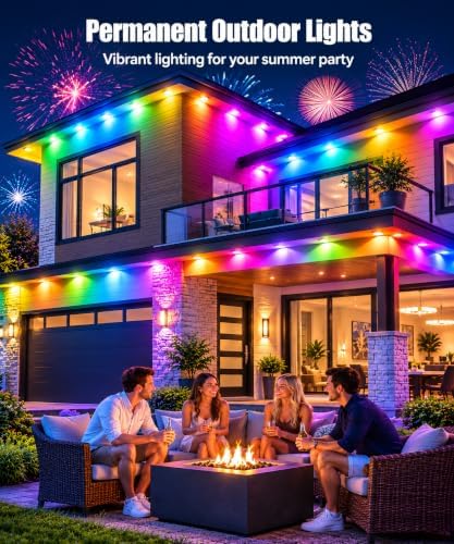 500Ft Permanent Outdoor Lights, RGB+IC Smart LED Eave Lighting with App/Remote Control,IP67 Waterproof,16 Million Colors,Scene Modes, DIY Music Sync, for Christmas, Holiday & Party Decor