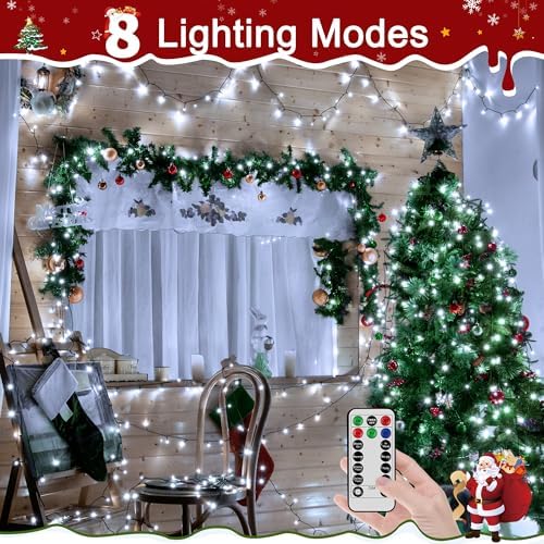 Christmas Lights Outdoor, Christmas Tree Lights Plug in, 8 Modes Twinkle String Light for Bedroom Wedding Party Ceiling Xmas Home Decorations 1200 LED(Cool White 394 FT)