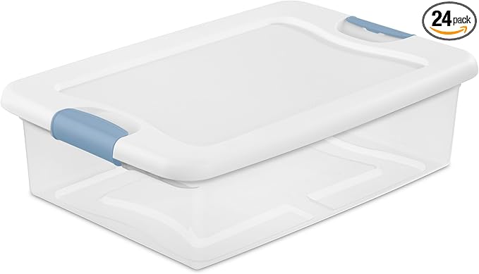 Sterilite 24-Pack Latching Box, Clear Plastic Under Bed Storage Bins with Lids, 32 Quart - Large Stackable Tote Organizer Containers for Closet, Bedroom, Bathroom, and Office Organization