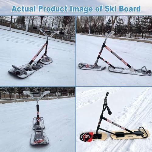 Snow Scooter/Sled for Adults - Reinforced Alloy Frame, 360° Steering Handle, All-Terrain Outdoor Ski Board, Dual Skis for Maximum Control On Slopes and Untracked Snow Black