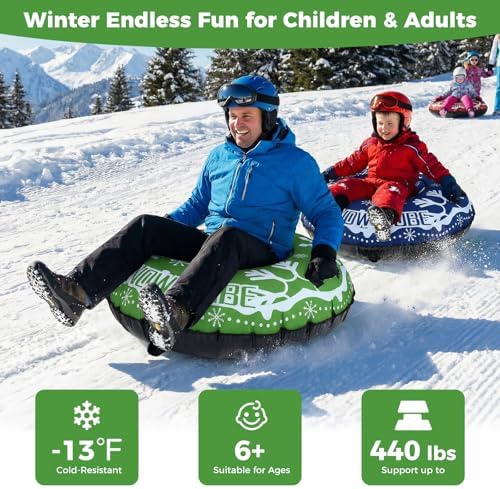 GYMAX Inflatable Snow Tube Sled, 42" Heavy Duty Snow Tubing for Sledding
