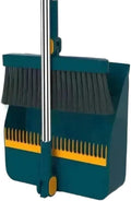 Foldable Broom and Dustpan Set, Compact Wall Mountable with Extra Stiff Bristles for Easy Storage & Cleaning (Green)