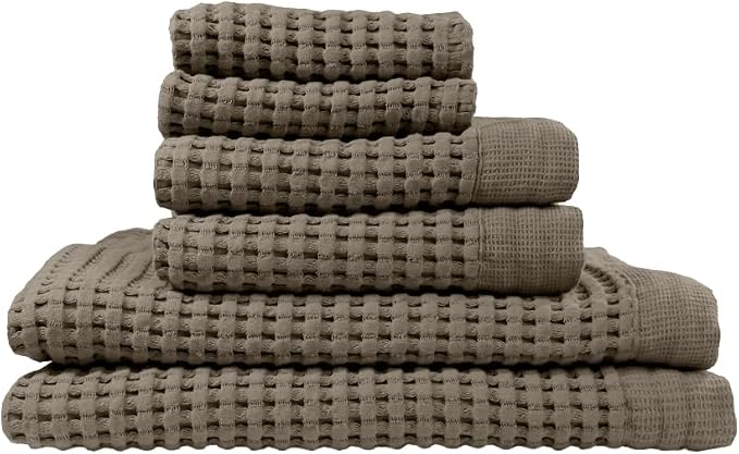 GILDEN TREE Waffle Towel Set Quick Dry Thin | 2 Bath Towels | 2 Hand Towels | 2 Washcloths, Modern Style (Stone)