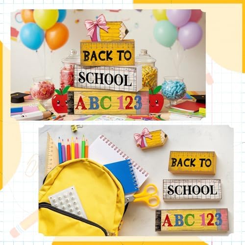 Lineshading 4 Pcs Back To School Table Decorations Wooden Pencil Blocks
