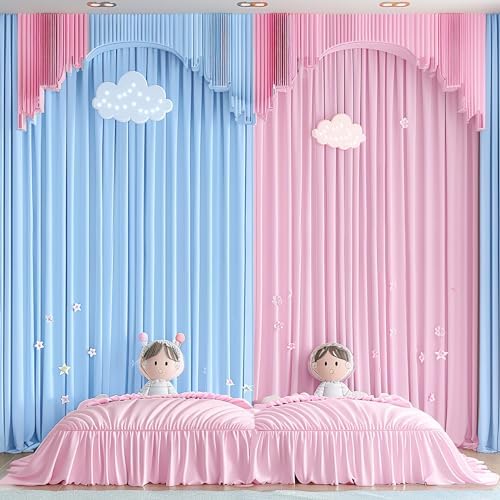 Pink Blue Backdrop Curtains for Gender Reveal Boy or Girl Parties Wrinkle Free Photo Curtains Backdrop Drapes Fabric Decoration for Birthday Party Baby Shower 5ft x 7ft,2 Panels